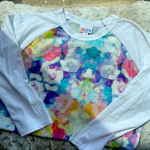 LuLaRoe White & Multicolor Henley